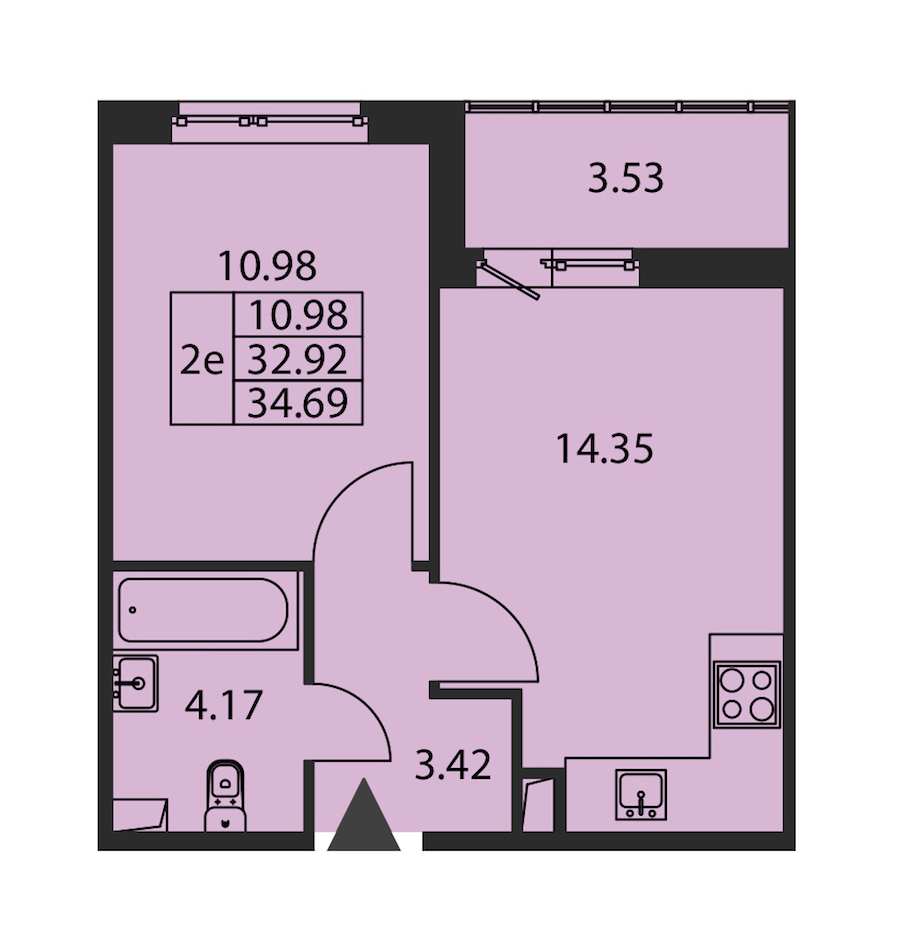 1-комнатная квартира 32.92 м², 1/12 эт., ЖК «Полис ЛАВрики»